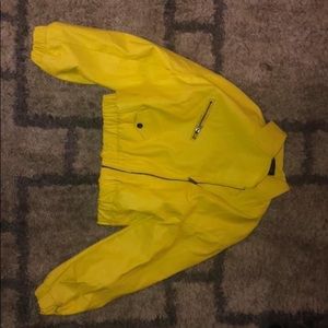 Cropped Yellow Faux leather jacket